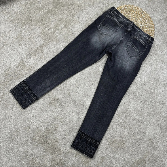 Driftwood Jackie Embroidered Hem Stretch Skinny Jeans Mid Rise in Dark Gray 30 - Picture 7 of 16